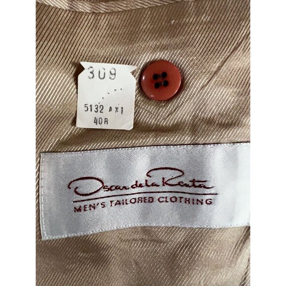 Oscar De La Renta Mens Vintage Beige Houndstooth Blazer 40R Two-Button Wool Blen - Picture 7 of 16